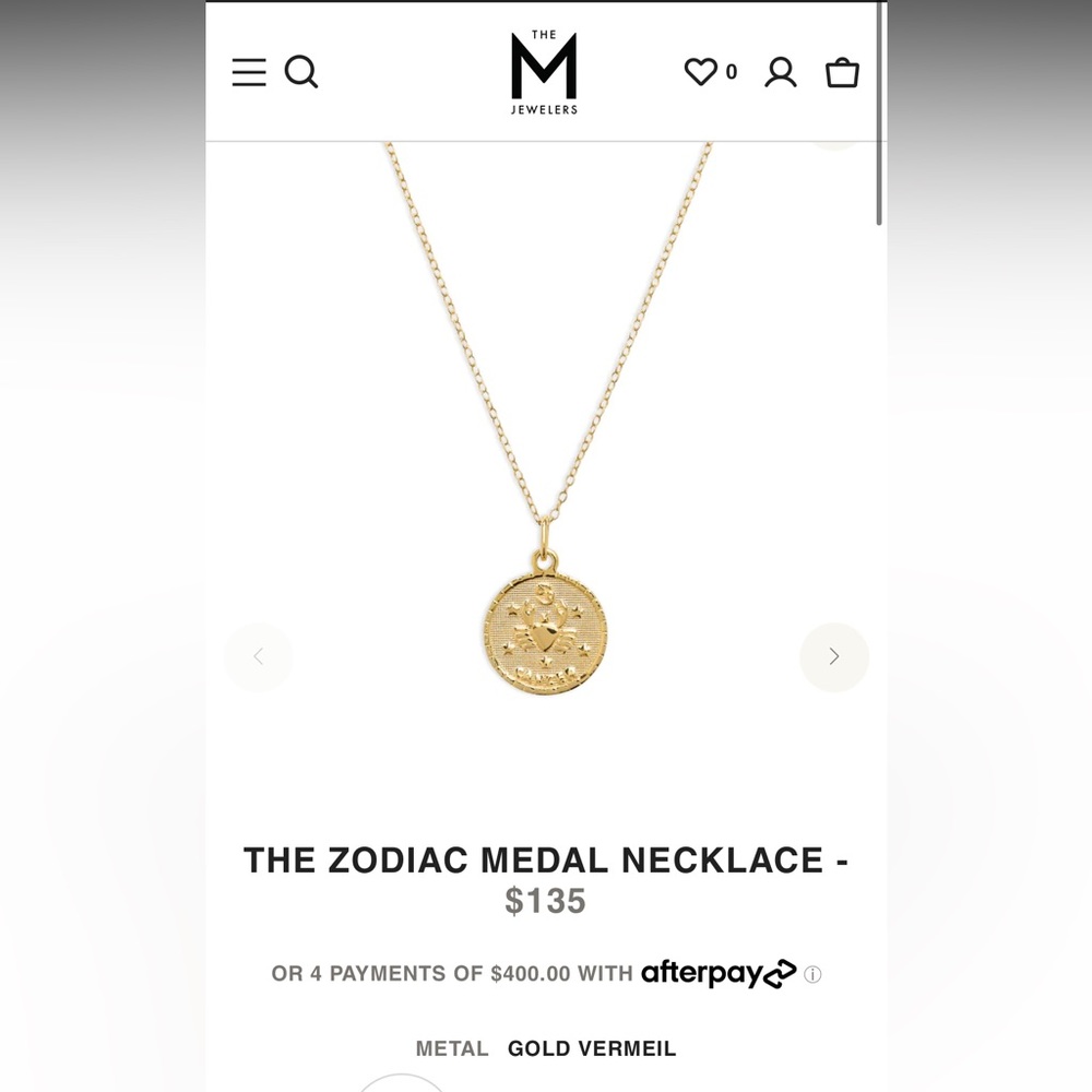The M Jewelers Gold Vermeil Cancer zodiac necklace